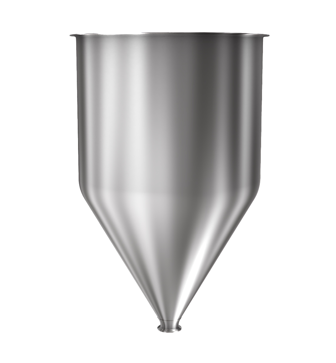 304 Stainless Steel funnel with 1 1/2" sanitary fitting 10.5 gallons, 14.04" ID x 23.34" OAH