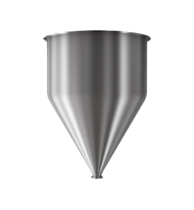 304 Stainless Steel funnel with 1 1/2" sanitary fitting 12.2 gallons, 15.99" ID x 22.59" OAH