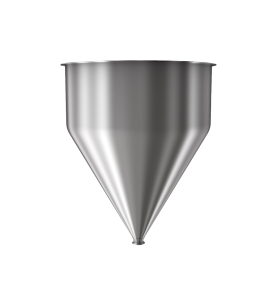 304 Stainless Steel funnel with 1 1/2" sanitary fitting 24.2 gallons, 21.09" ID x 26.84" OAH